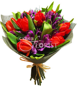 Bouquet of tulips and alstroemerias